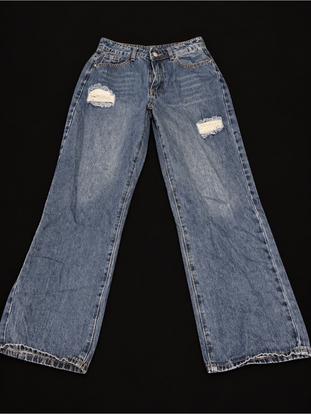 Women's Wide Leg Distressed Blue Jeans